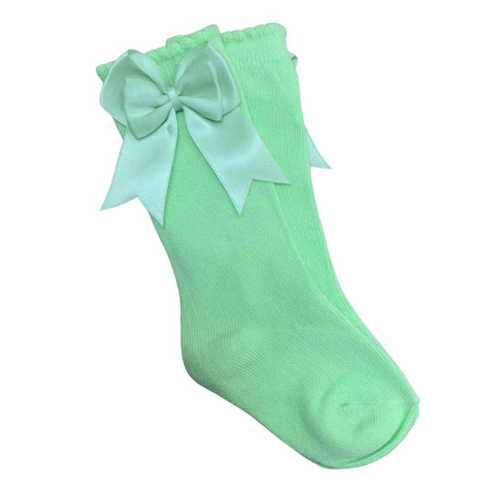 Tambino Knee High Double Bow Socks - Lime Green