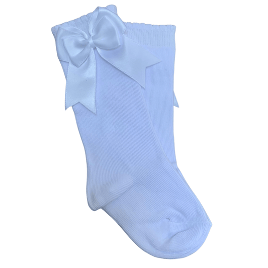 Tambino Knee High Double Bow Socks - Baby Blue