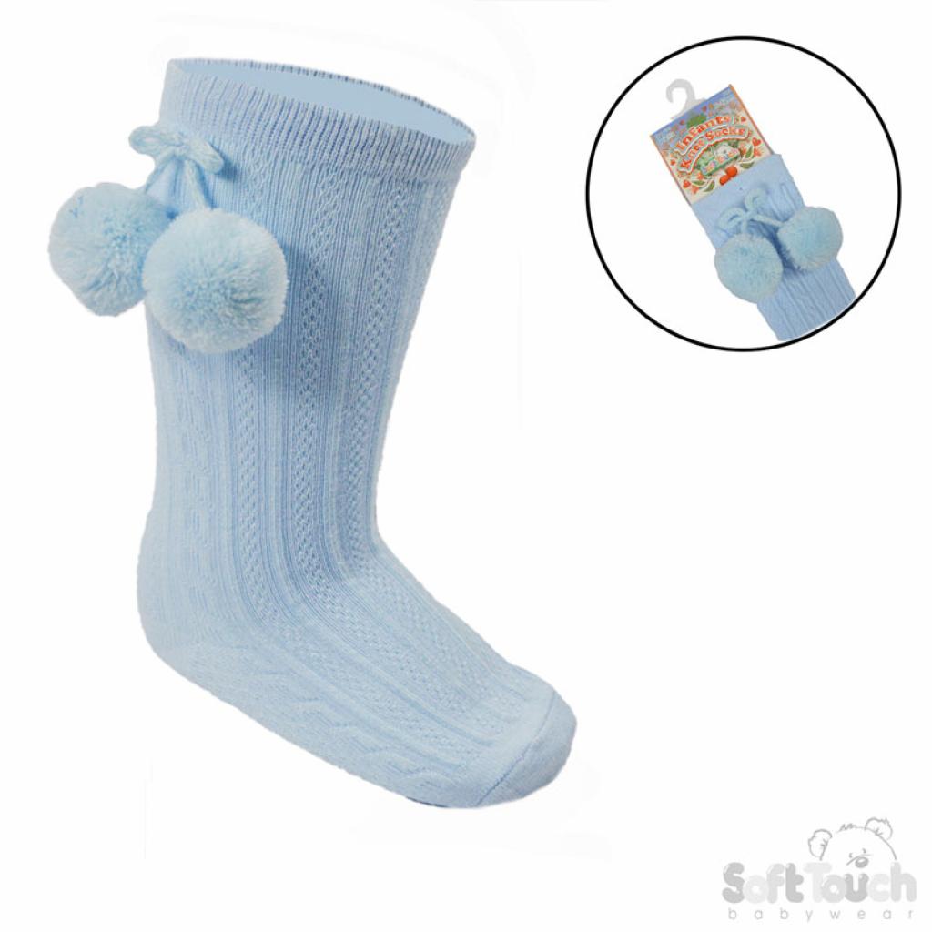 Blue Pom Pom Knee high sock - FLASH SALE ITEM