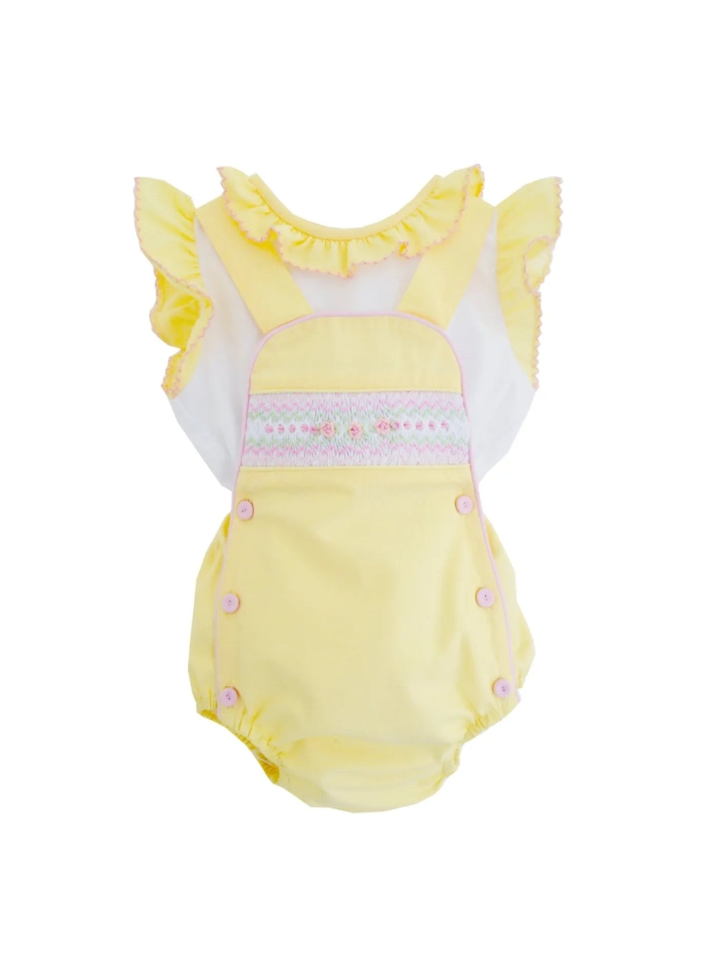 Pretty Originals Yellow  Smocked Romper