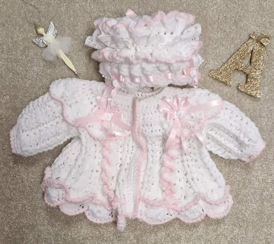 Handmade Crochet Set in white and Pink