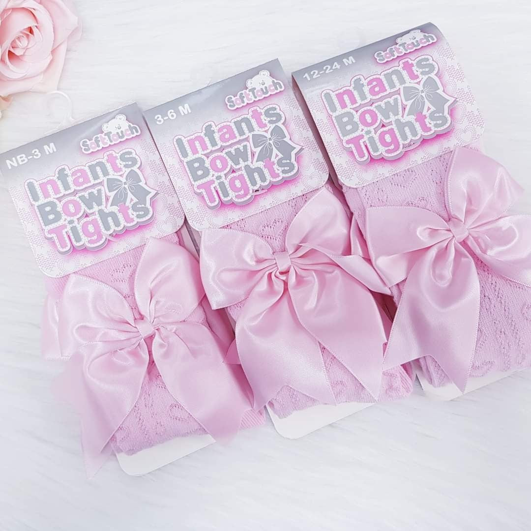 Soft Touch Pink Heart Tights with Large Bow