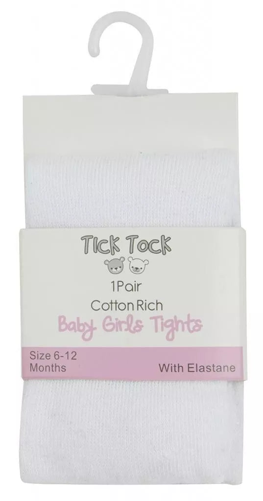 Tick Tock White Plain Cotton Rich Tights